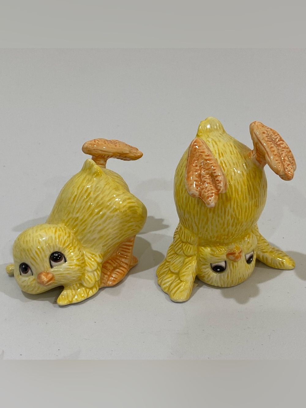 Vintage Fitz and Floyd Ceramic Chicks & Egg Tumbling Figurines Set of 2 Easter